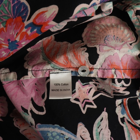 Banjanan Bethany Tie Neck Ruffle Top Small Rococo Fantasy Bird Print Black - Picture 7 of 8